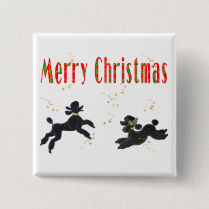 Macaron Carré 5 Cm Bouton d'art Joyeux de Noël pour les caniches noir