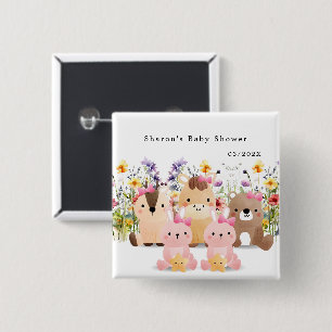 Macaron Carré 5 Cm Bouton de Baby Shower Mignon   Animaux et Fleur Sa