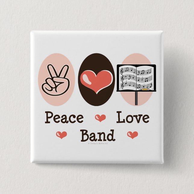 Macaron Carré 5 Cm Bouton de bande Peace Love (Devant)