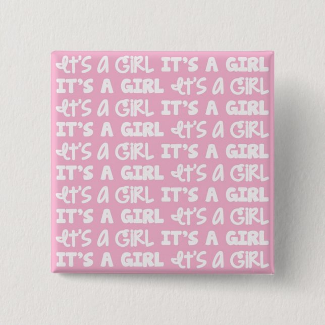 Macaron Carré 5 Cm Bouton de bébé c'est une fille ! (Devant)