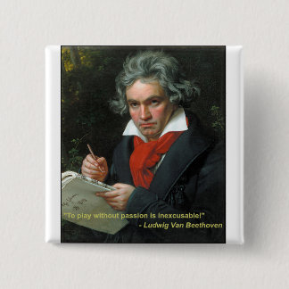 Macaron Carré 5 Cm Bouton de Beethoven "à jouer sans passion "