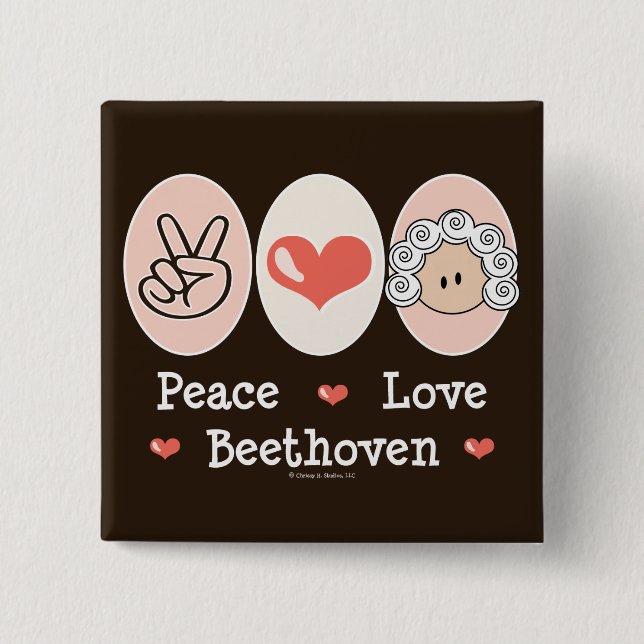 Macaron Carré 5 Cm Bouton de Beethoven d'amour de paix (Devant)
