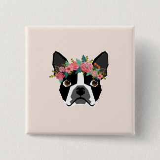 Macaron Carré 5 Cm Bouton de Boston Terrier
