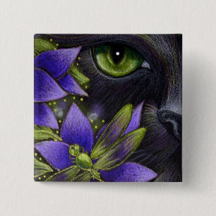 Macaron Carré 5 Cm Bouton de CAT NOIR et de DARAGONFLY