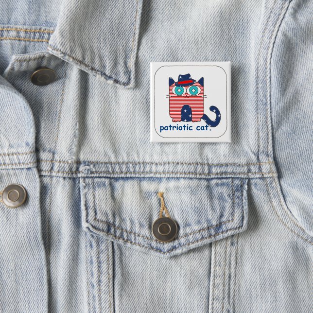 Macaron Carré 5 Cm Bouton de chat patriotique (En situation)