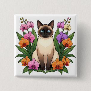 Macaron Carré 5 Cm bouton de chat siamois aux yeux bleus mignon