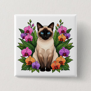 Macaron Carré 5 Cm bouton de chat siamois botanique