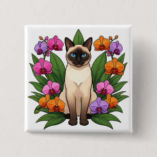 Macaron Carré 5 Cm bouton de chat siamois fleur exotique