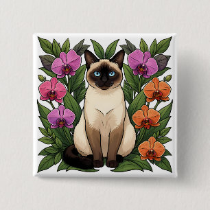Macaron Carré 5 Cm bouton de chat siamois floral