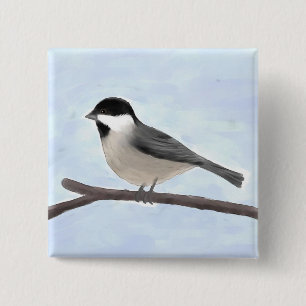 Macaron Carré 5 Cm Bouton de Chickadee Noir-couvert par aquarelle