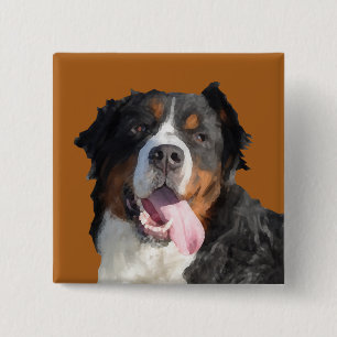Macaron Carré 5 Cm Bouton de chien de montagne bernois Aquarelle