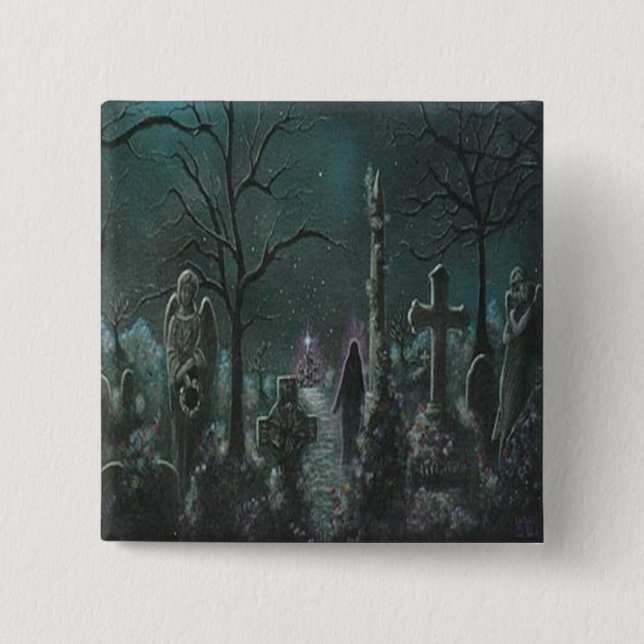 Macaron Carré 5 Cm Bouton de cimetière fantôme (Devant)