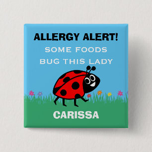 Macaron Carré 5 Cm Bouton de coccinelle d'alerte d'allergie