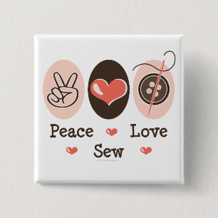 Macaron Carré 5 Cm Bouton de couture Peace Love