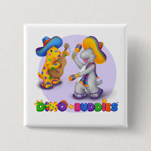 Macaron Carré 5 Cm Bouton de Dino-Buddies™ - scène de mariachi