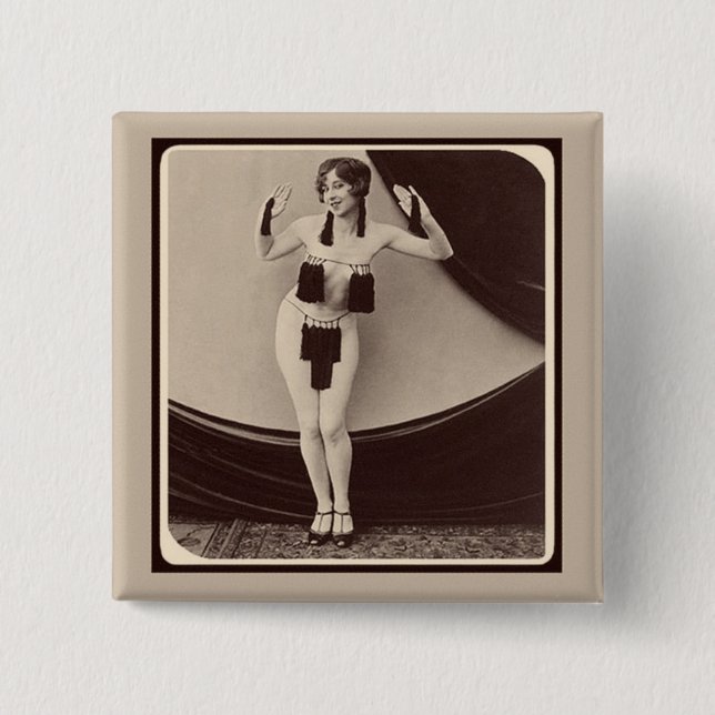 Macaron Carré 5 Cm Bouton de fille Flapper des années 1920 (Devant)