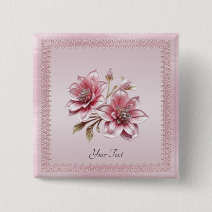 Macaron Carré 5 Cm Bouton de fleurs roses modernes