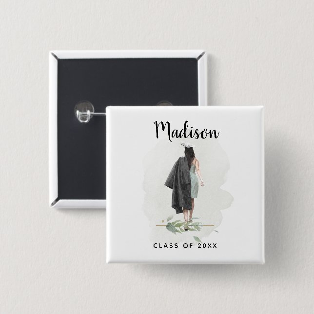 Macaron Carré 5 Cm Bouton de graduation personnalisée Aquarelle (Devant & derrière)