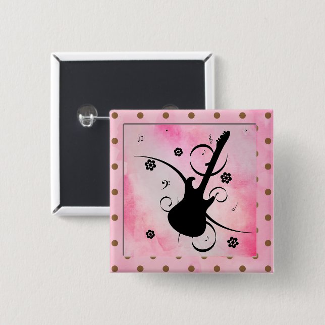 Macaron Carré 5 Cm Bouton de guitare (Devant & derrière)
