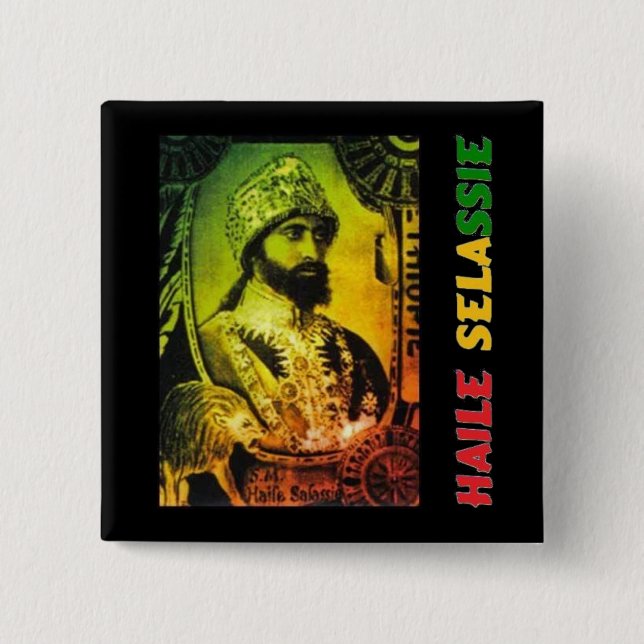 Macaron Carré 5 Cm Bouton de Haile Selassie (Devant)
