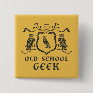 Macaron Carré 5 Cm Bouton de hibou de geek de vieille école