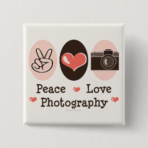 Macaron Carré 5 Cm Bouton de la caméra Peace Love