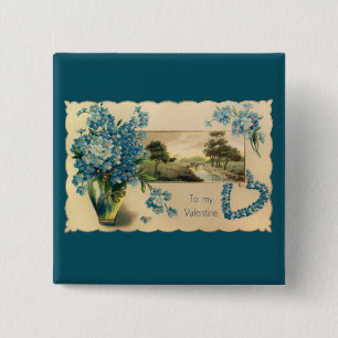 Macaron Carré 5 Cm Bouton de la Saint-Valentin Fleur Bleue Vintage
