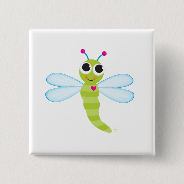Macaron Carré 5 Cm Bouton de libellule (Devant)