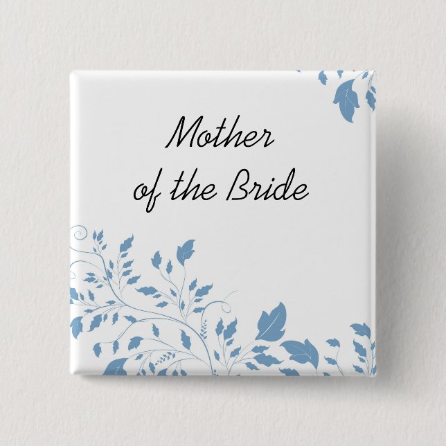 Macaron Carré 5 Cm Bouton de luxe bleu floral blanc (Devant)