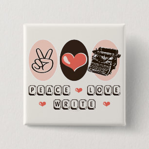 Macaron Carré 5 Cm Bouton de machine à écrire Peace Love