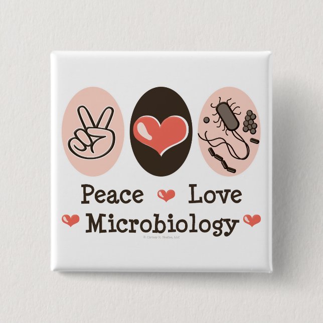 Macaron Carré 5 Cm Bouton de microbiologie Peace Love (Devant)