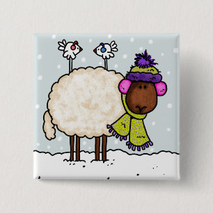 Macaron Carré 5 Cm bouton de moutons d'hiver