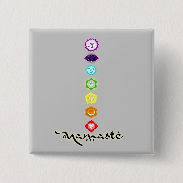 Macaron Carré 5 Cm Bouton de Namaste Chakras (Devant)