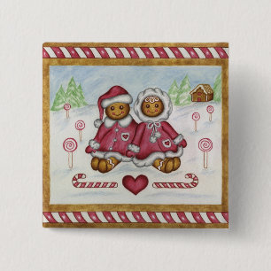 Macaron Carré 5 Cm Bouton de Noël Garçon et Fille en Pain d'Épice