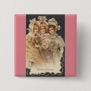 Macaron Carré 5 Cm Bouton de Noël Victorien rose vintage