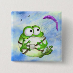 Macaron Carré 5 Cm Bouton de parapente de grenouille amusante