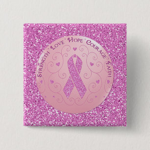 Macaron Carré 5 Cm Bouton de Parties scintillant du ruban rose du can