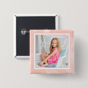 Macaron Carré 5 Cm Bouton de photo de bébé pêche aquarelle mignon
