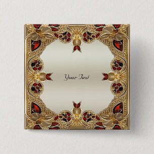 Macaron Carré 5 Cm Bouton de pierre rouge à fleurs dorées