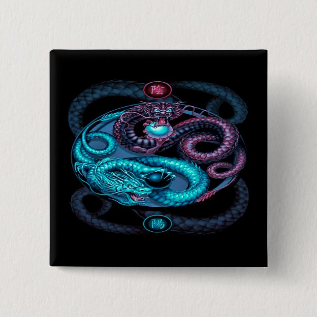 Macaron Carré 5 Cm bouton de pinback de conception de dragons (Devant)