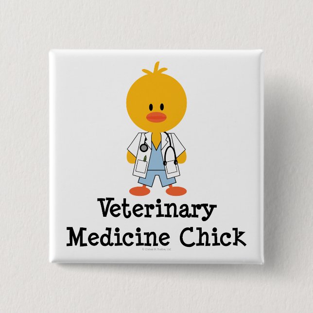 Macaron Carré 5 Cm Bouton de poussin de médecine vétérinaire (Devant)