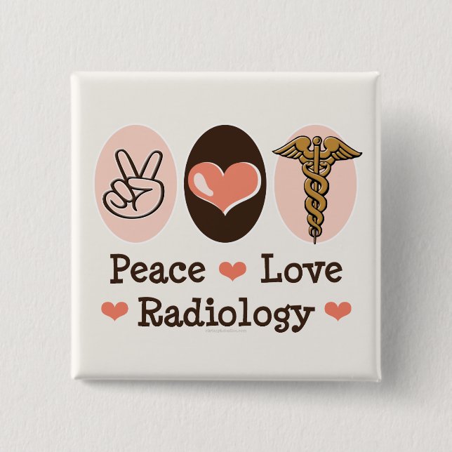 Macaron Carré 5 Cm Bouton de radiologie d'amour de paix (Devant)