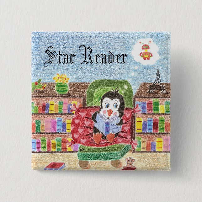 Macaron Carré 5 Cm Bouton de récompense de pingouin (Devant)