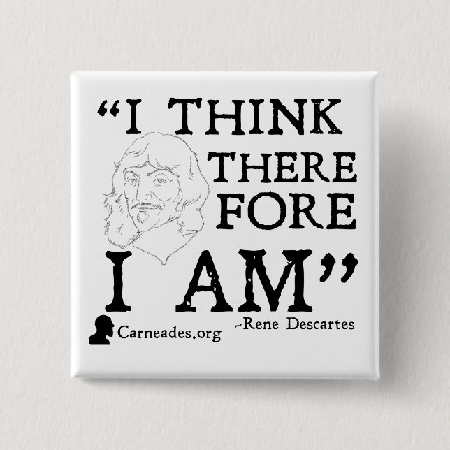 Macaron Carré 5 Cm Bouton de Rene Descartes Cogito (Devant)