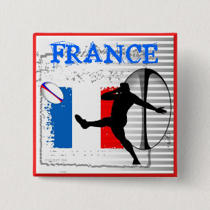 Macaron Carré 5 Cm Bouton de rugby de la France