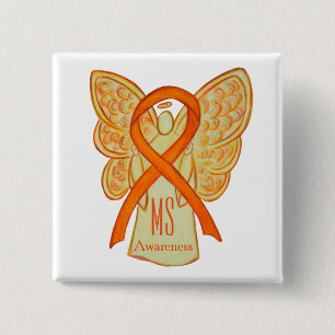Macaron Carré 5 Cm Bouton de sensibilisation MS Ruban Orange Angel Bo