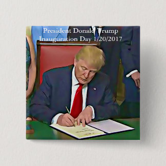 Macaron Carré 5 Cm Bouton de signature de papiers du Président Donald