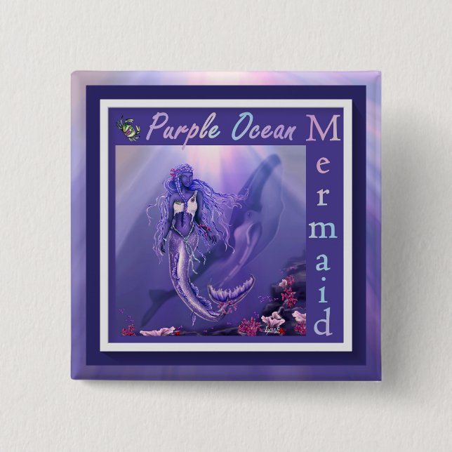 Macaron Carré 5 Cm Bouton de sirène d'océan violet (Devant)