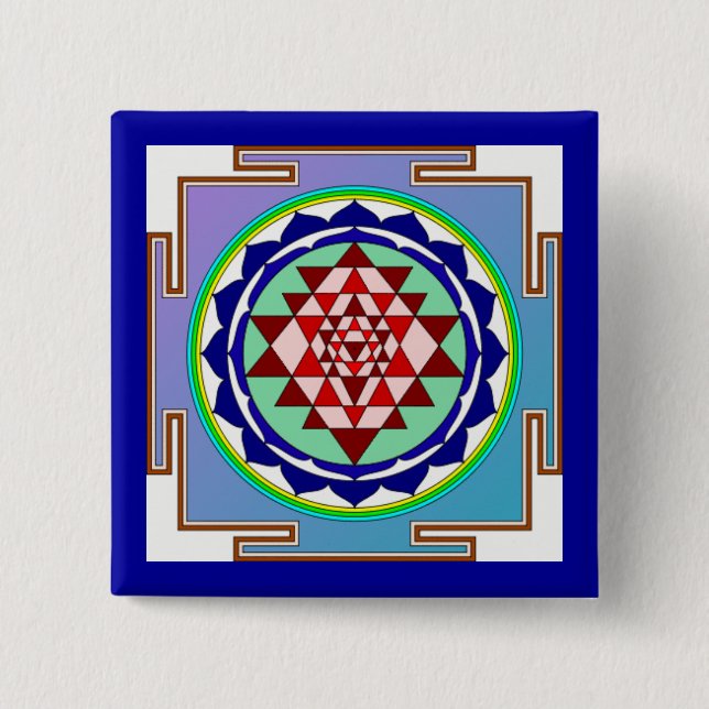 Macaron Carré 5 Cm Bouton de Sri Yantra (Devant)