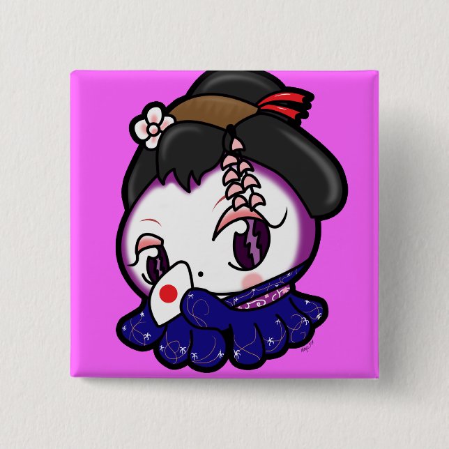 Macaron Carré 5 Cm Bouton de Tako-Chan de geisha (Devant)